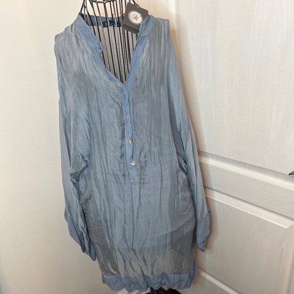 NWT Silk Blue XL Kimono Sleeve Italian Made Lined dress - Picture 1 of 6